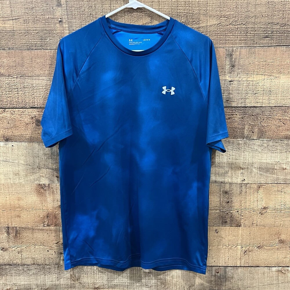 Under Armour Loose Mens Blue Tie Dye T Shirt Athletic Short Sleeve Size Large
